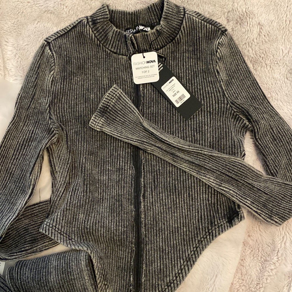 Grey Ribbed Two Piece Leggings Set - Picture 3 of 4